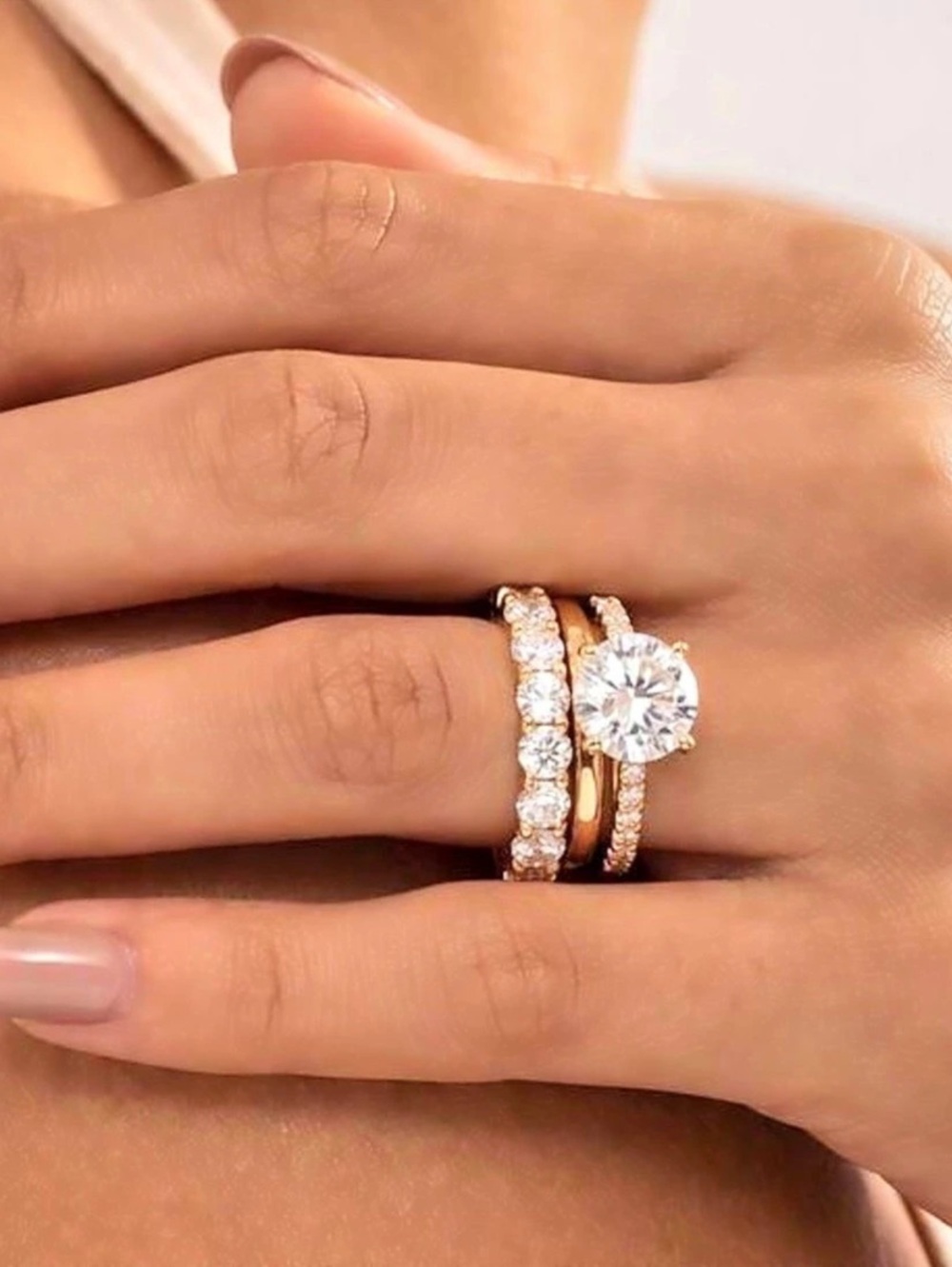 ⚜️14K Gold Solitaire Ring Stack in Gold & White